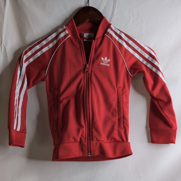 Adidas Kid's Full Zip Red/White Track Sports Jacket, Small (4-5) - Picture 1 of 8